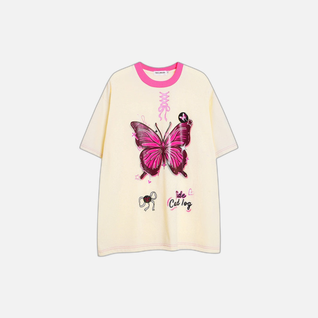 Freizeit-T-Shirt mit Rundhalsausschnitt und Schmetterlingsmuster in Farbblock-Optik