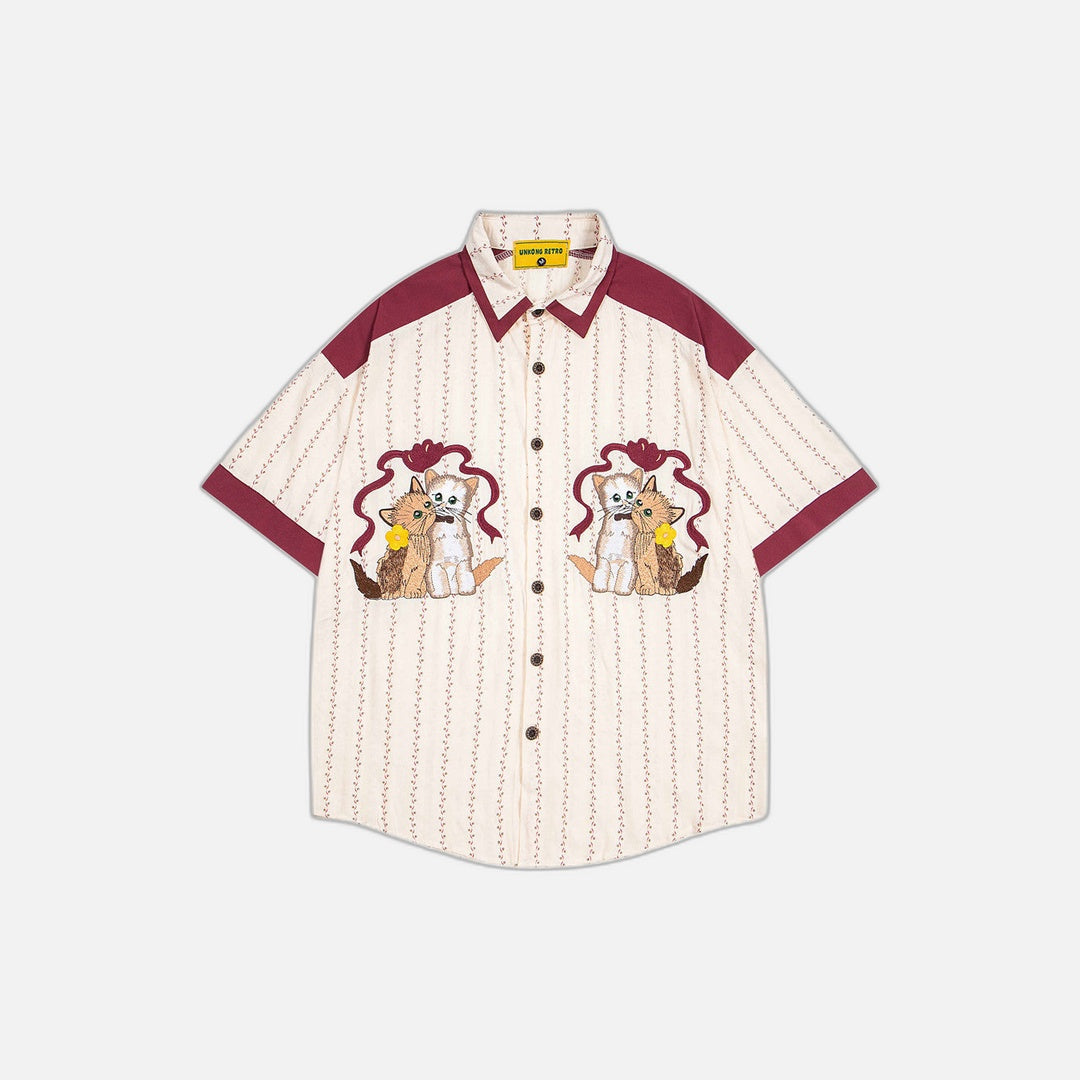 Color Blocking Vertical Striping Cartoon Shirt