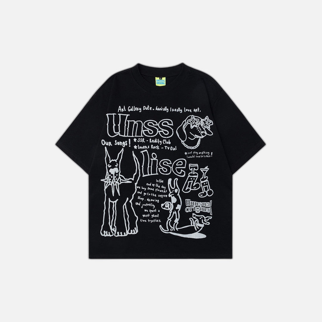 Lässiges T-Shirt mit Rundhalsausschnitt und kreativem Cartoon-Print