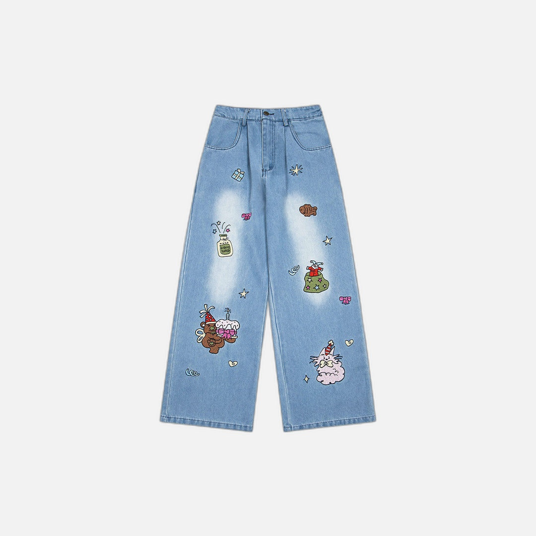 Pantalon ample brodé de motifs de dessins animés