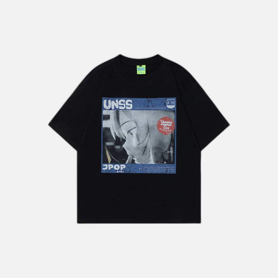 Hip-Hop-T-Shirt mit Anime-Print (locker)