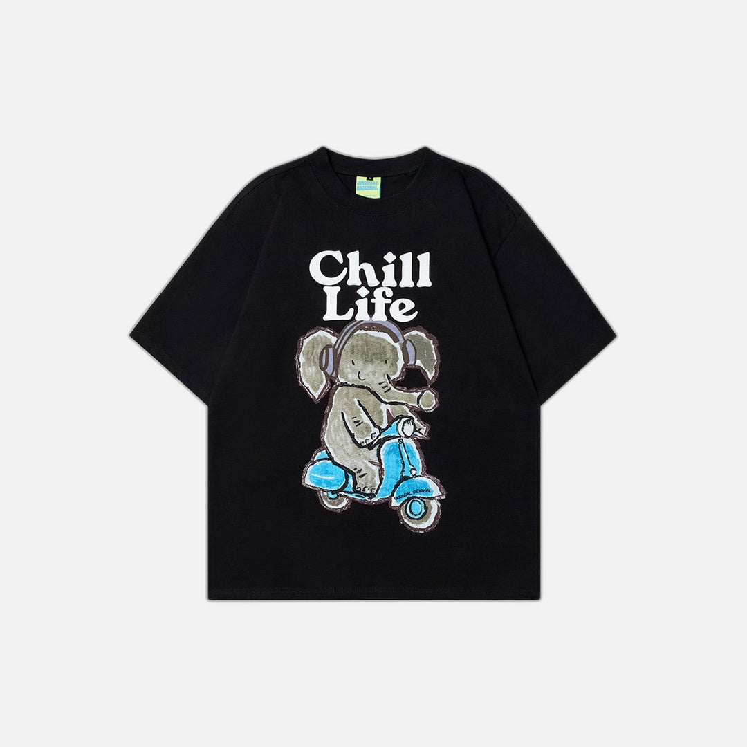 Kurzarm-T-Shirt im amerikanischen Stil mit Elefantenmuster