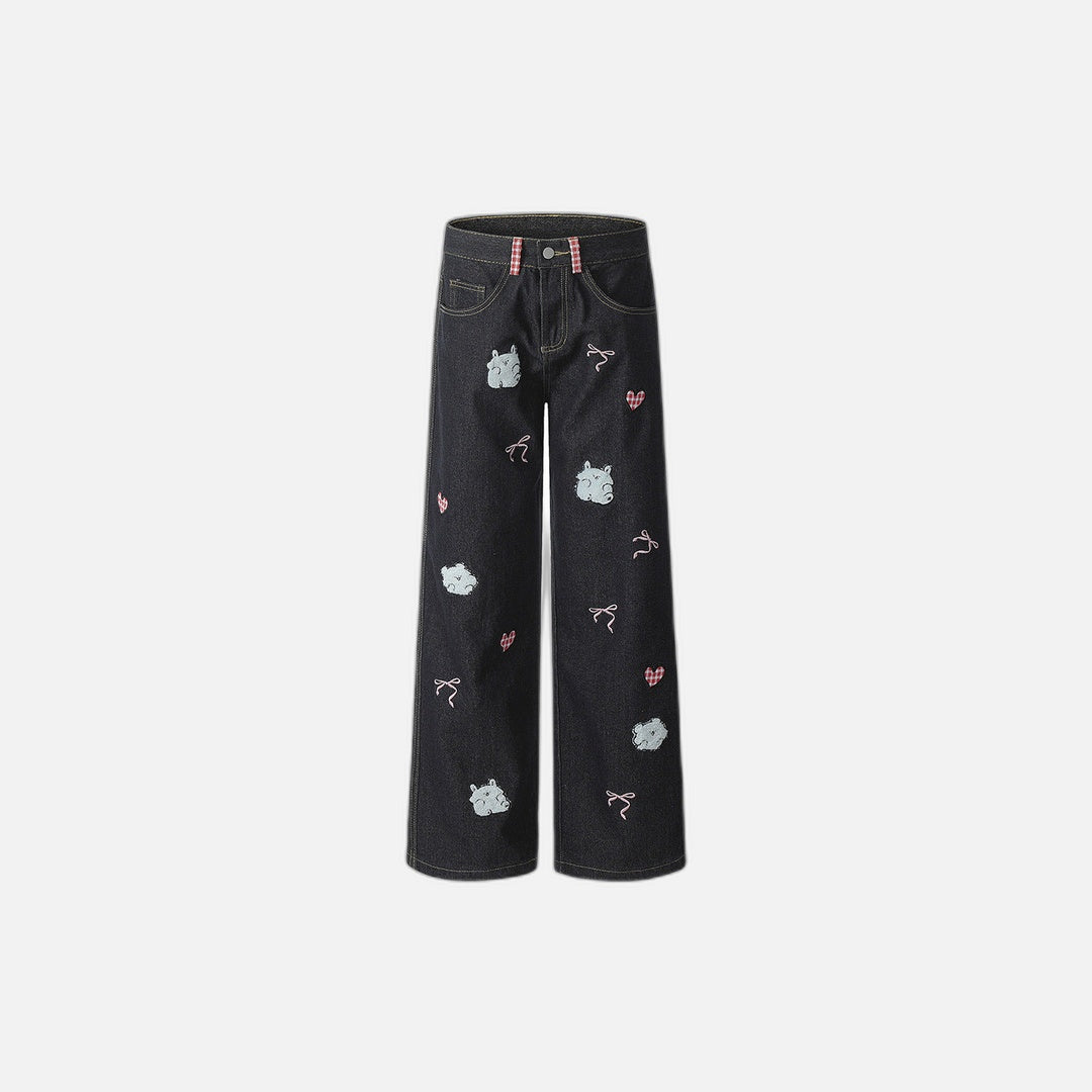 Jean en denim brodé de motifs amoureux