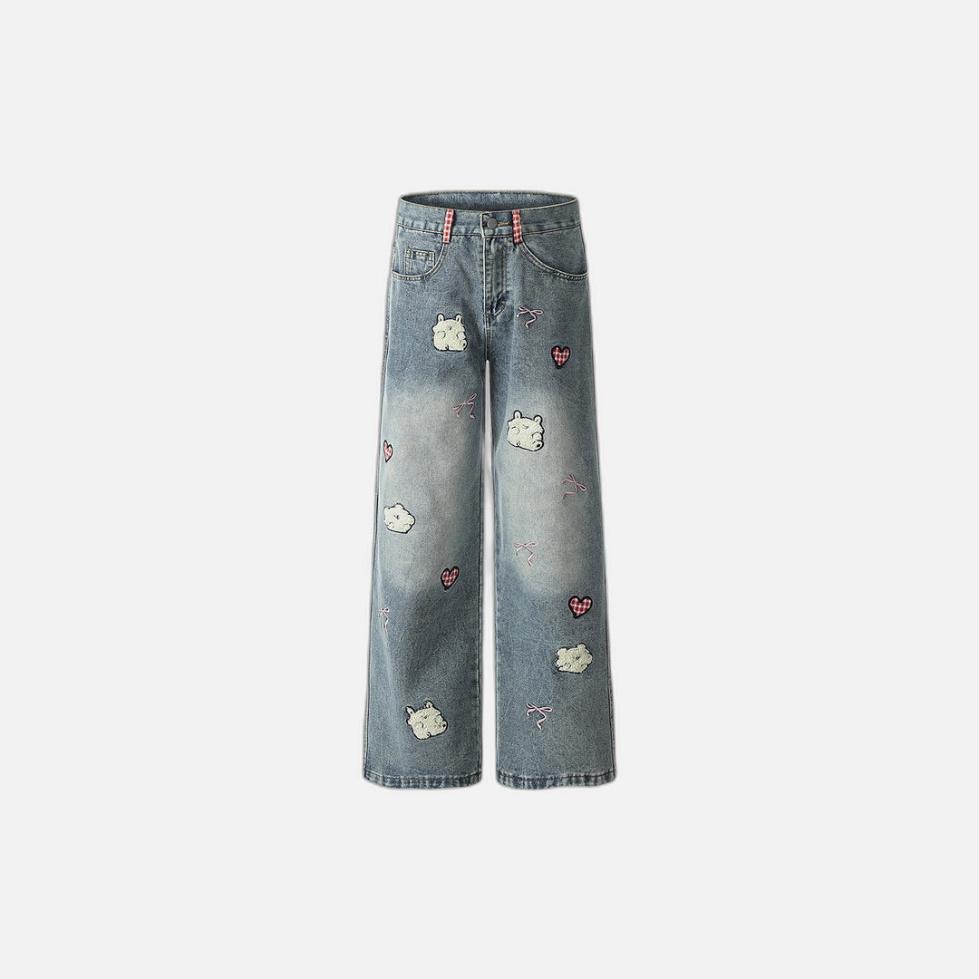 Jean en denim brodé de motifs amoureux