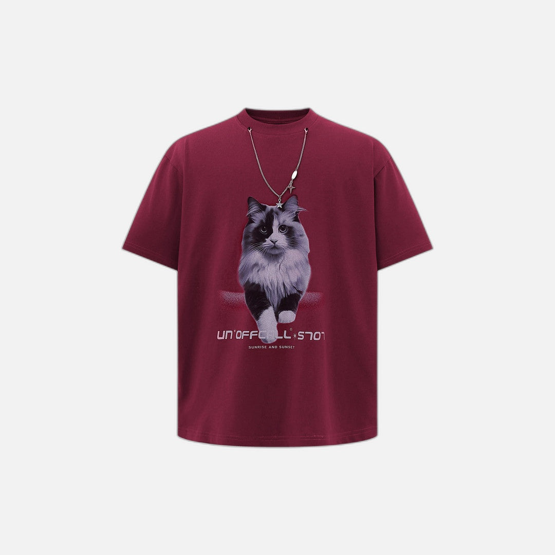 Dekoratives T-Shirt im amerikanischen Stil mit Katzenprint