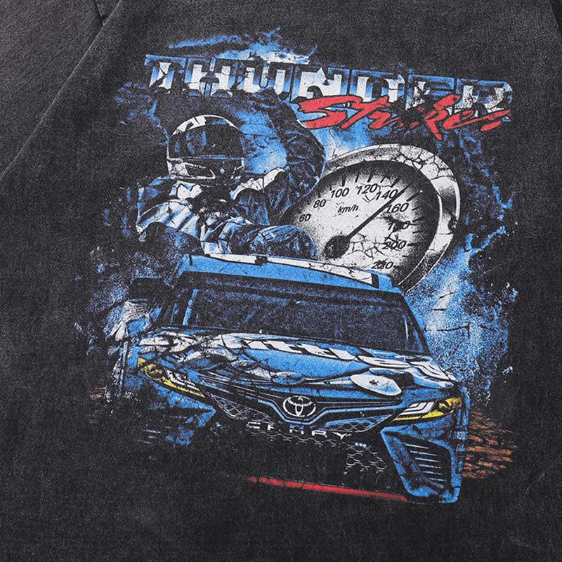 Vintage Loose T-Shirt mit Rennwagen-Print
