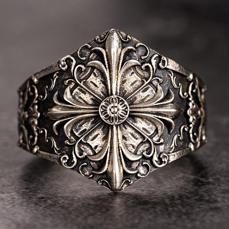 Iris Silver Carved Flower Ring