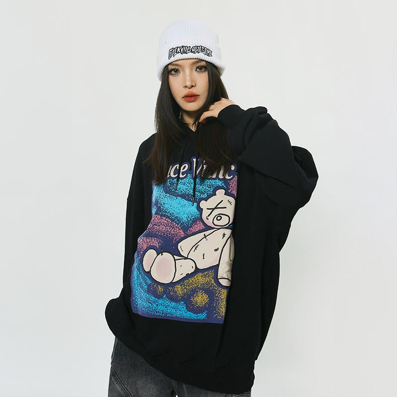 Oversize-Hoodie mit Emo-Bär-Grafikprint