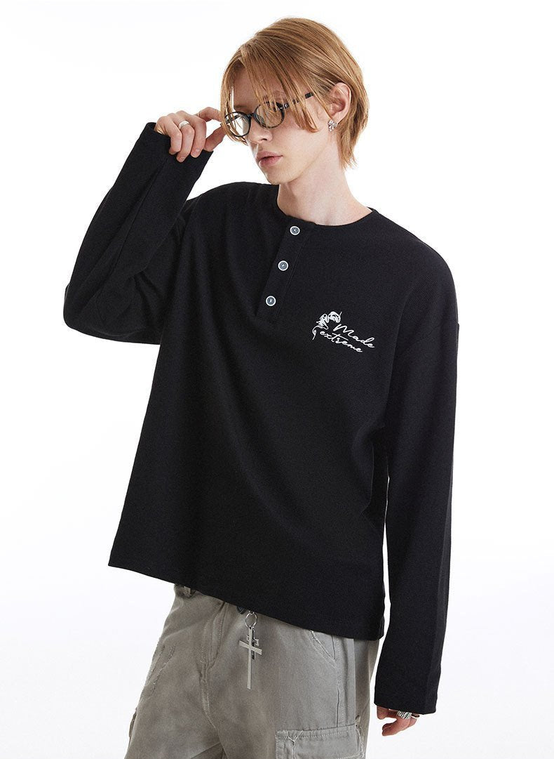 T-shirt Henley brodé automne