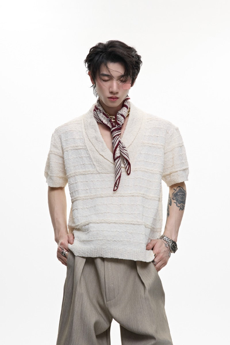 Embroidered V-Neck Knit Tee