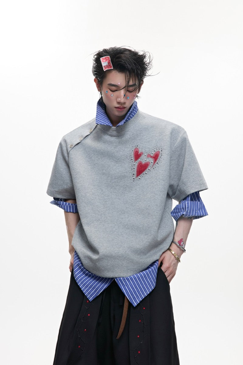 Asymmetrical Rhinestone Graphic Tee