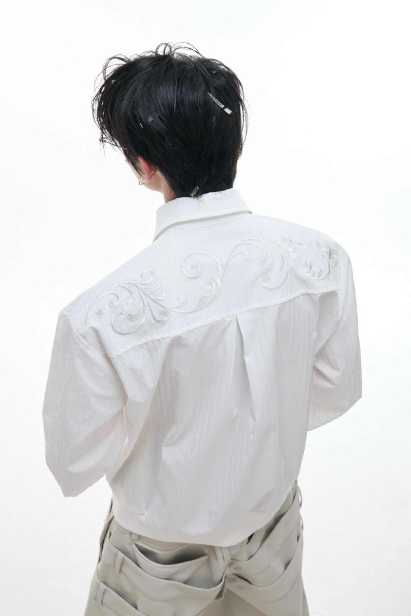 Textured Embroidered Cropped Shirt
