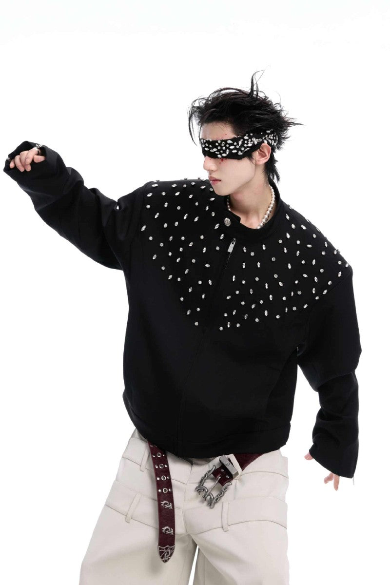 Handverzierte Harrington-Jacke mit Strasssteinen