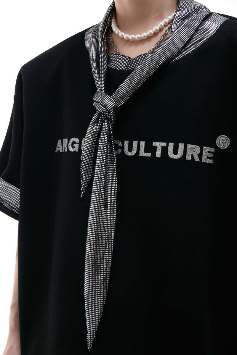 Kurzarm-T-Shirt mit silbernem Krawattenmuster 