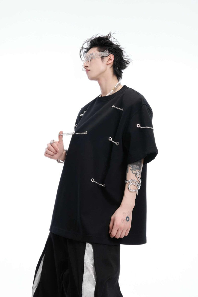 Chain Detail Padded Shoulder Tee