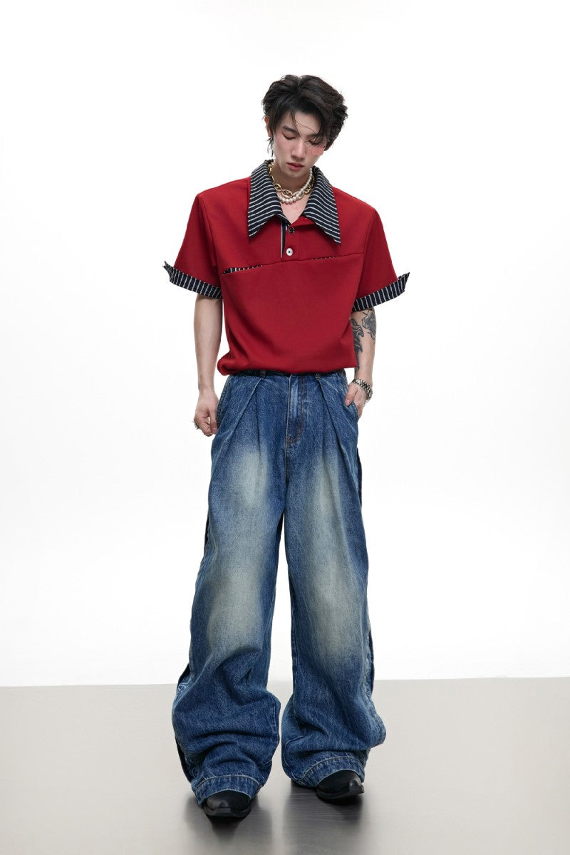 Gewaschene Jeans mit Farbverlauf und Stickerei