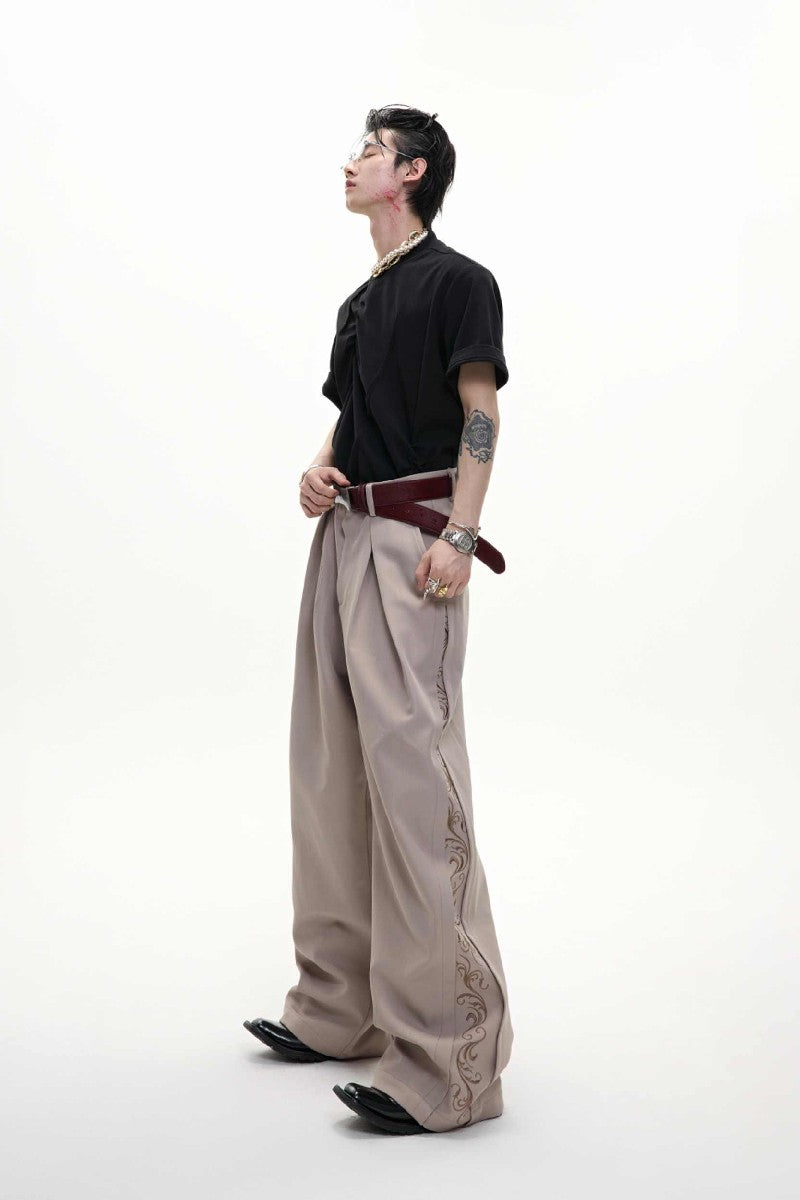 Bestickte, plissierte Vintage-Hose 