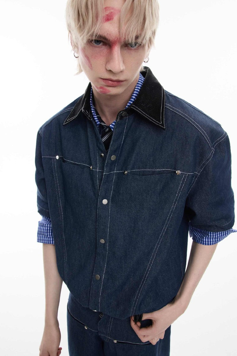 Snakeskin Patchwork Denim Shirt