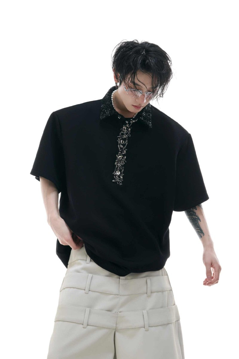 Pailletten-Sicherheitsnadel-Poloshirt 