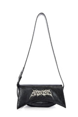 Black PU Leather Metal Logo Shoulder Bag