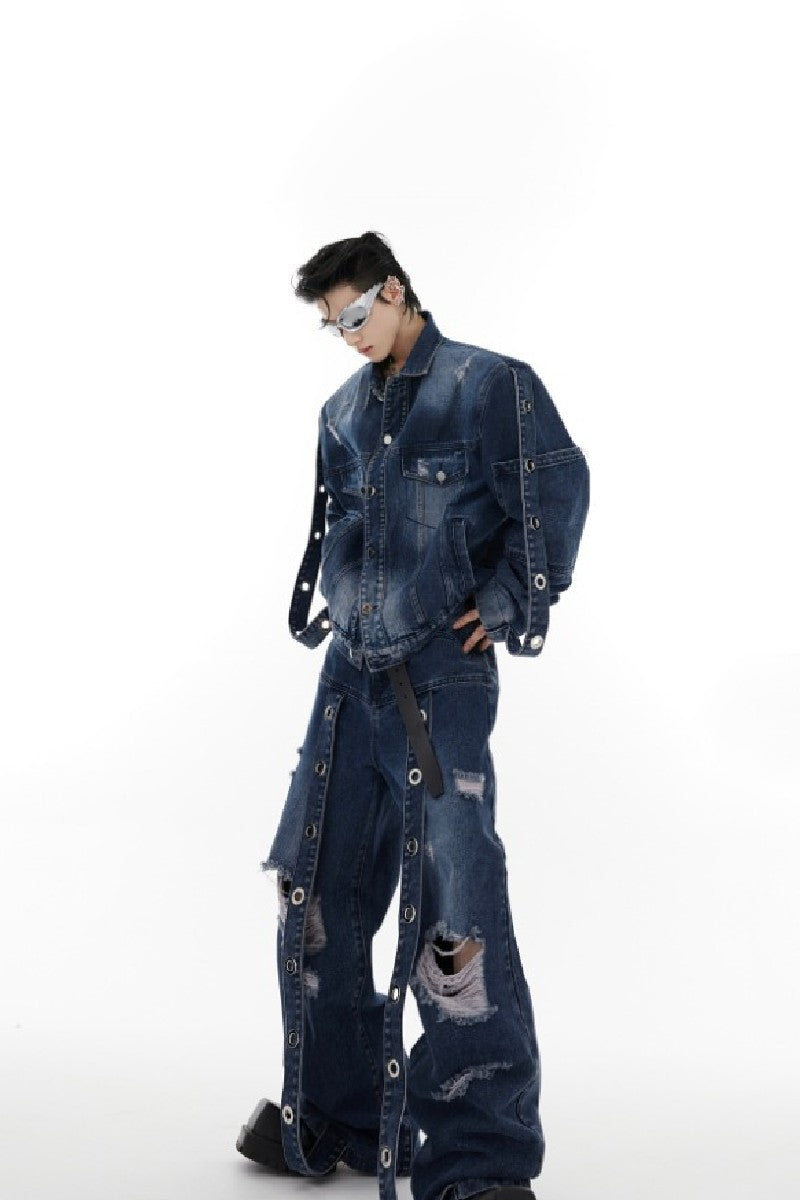 Shoulder Pads Washed Denim Jacket