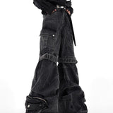 Oversize-Jeans mit mehreren Taschen, gewaschen 