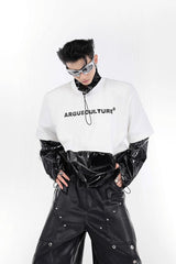 Langarmshirt mit doppelter Lage aus flüssigem Leder 