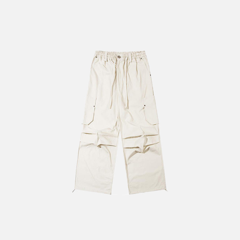 Pantalon cargo ample à taille haute, couleur unie
