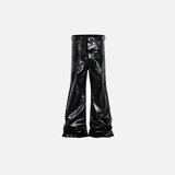 Streetwear Luxury Black Loose Flared Leather Pants