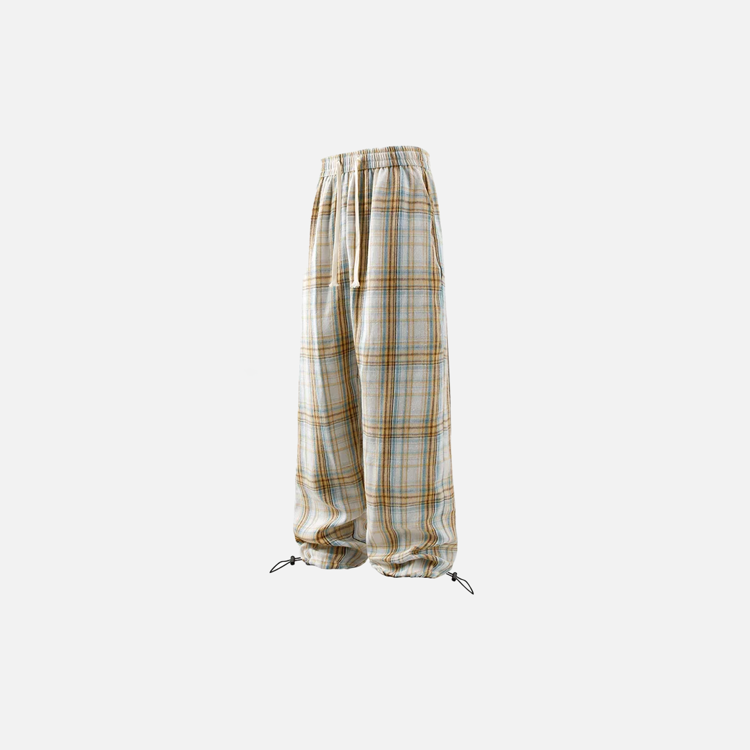 Karierte Hose mit weitem Bein und Kordelzug
