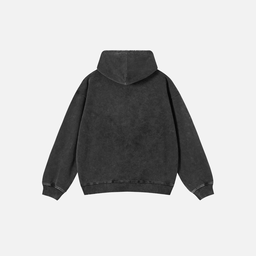 Streetwear Oversized Moon Graphic Washed Black Hoodie