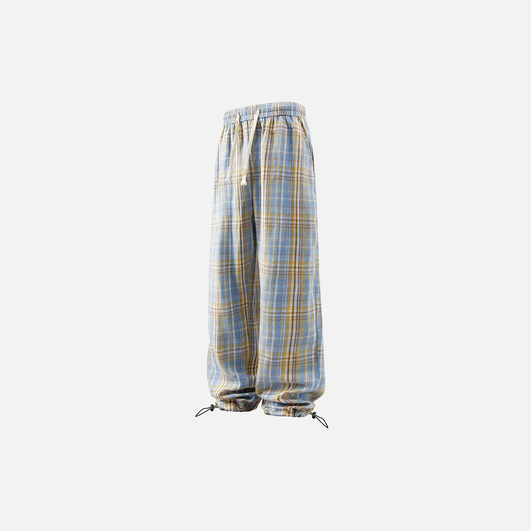 Karierte Hose mit weitem Bein und Kordelzug