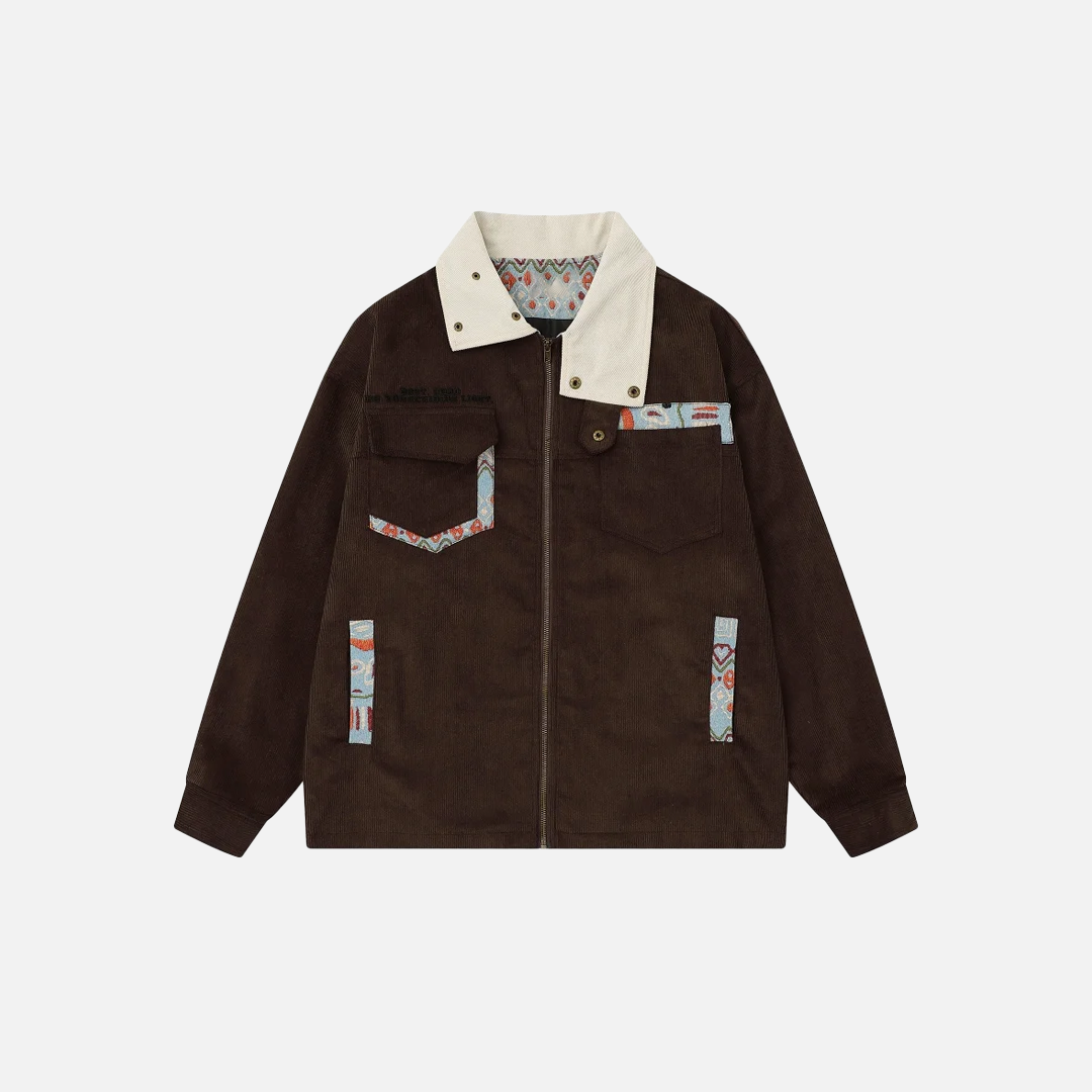 Hochwertige, bestickte Cord-Cargojacke im Y2K-Stil