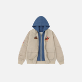 Retro Spliced Fake Two Piece Hooded Cargo Jacket