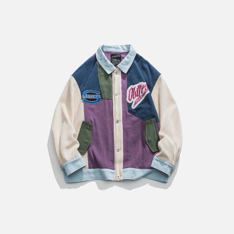 Veste universitaire rétro patchwork colorée