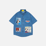 Trendiges Jeanshemd mit besticktem Cartoon-Welpen