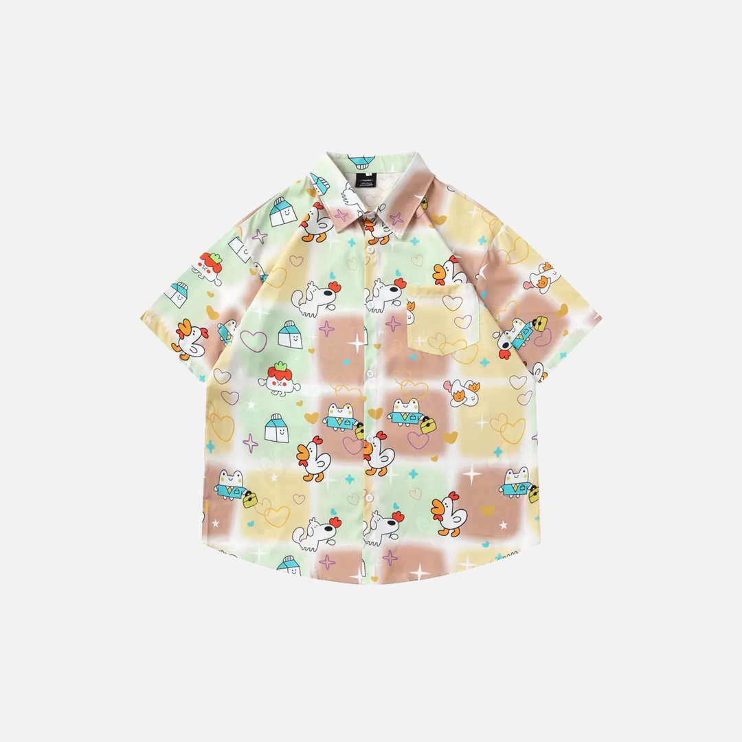 Y2K Dynamisches, hochwertiges Button-Up-Hemd mit Grafikprint