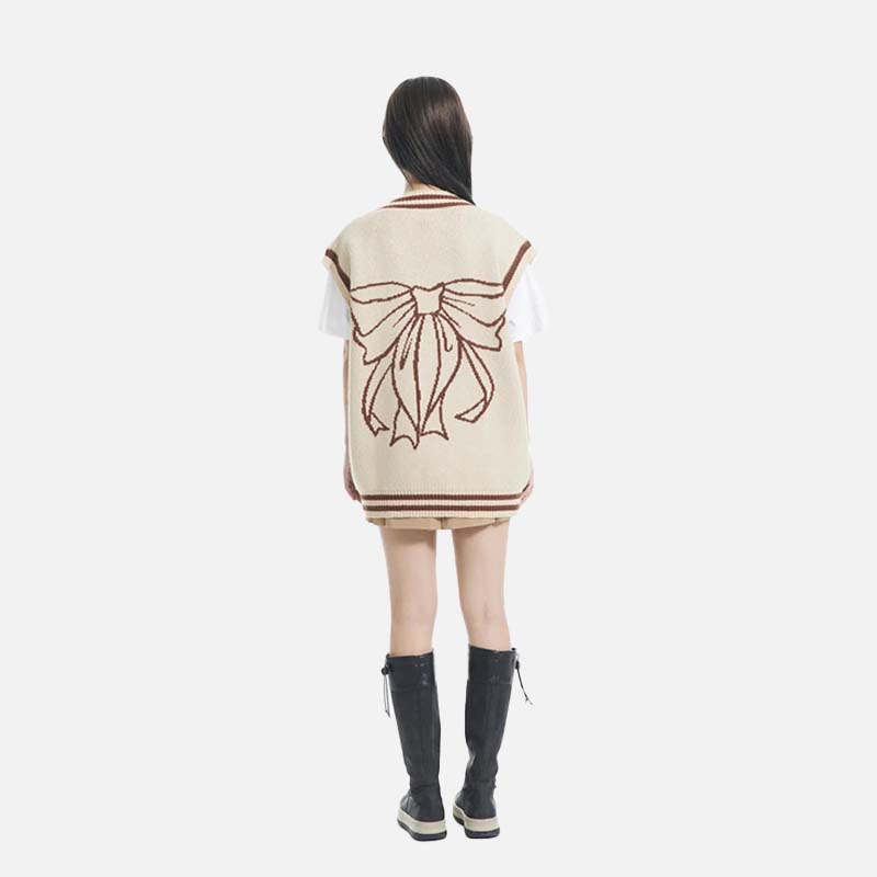Women Trend Basic Jacquard Bow Sweater