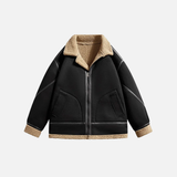 Veste aviateur coupe-vent doublée en polaire et fausse fourrure de mouton retournée