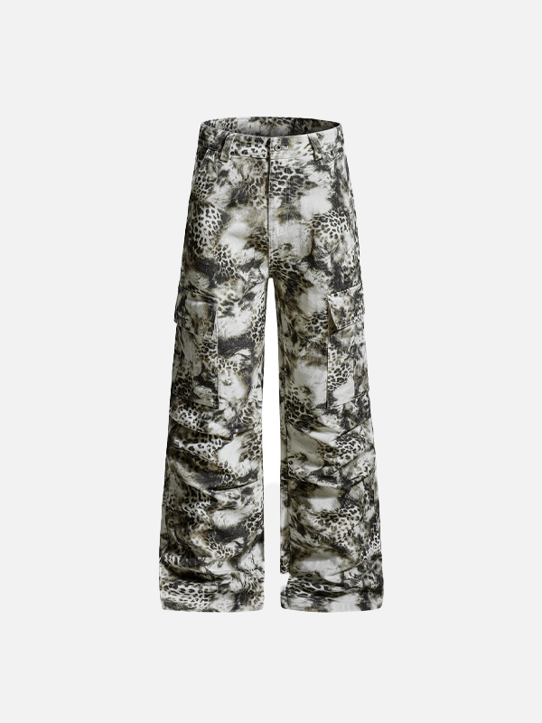 Streetwear Leopard Camo Tie Dye Cargo Jeans