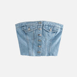 Y2K Jeans-Bustier mit Knopfleiste