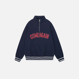 Casual Loose Letter Half Zipper Embroidery Sweatshirt