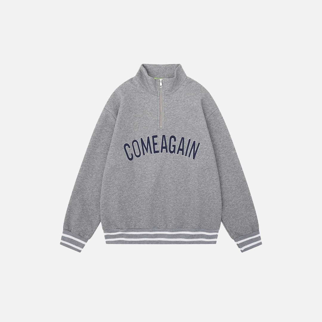 Casual Loose Letter Half Zipper Embroidery Sweatshirt