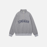 Casual Loose Letter Half Zipper Embroidery Sweatshirt