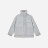 Veste élégante en coton épais à col montant et coupe fuselée avec fourrure