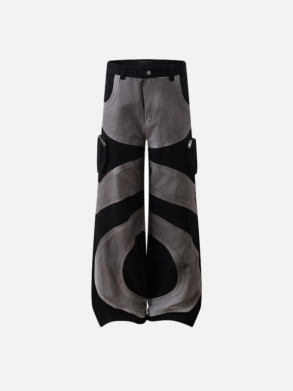 Vintage Hip Hop Patchwork Denim Cargo Jeans