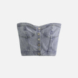 Y2K Jeans-Bustier mit Knopfleiste