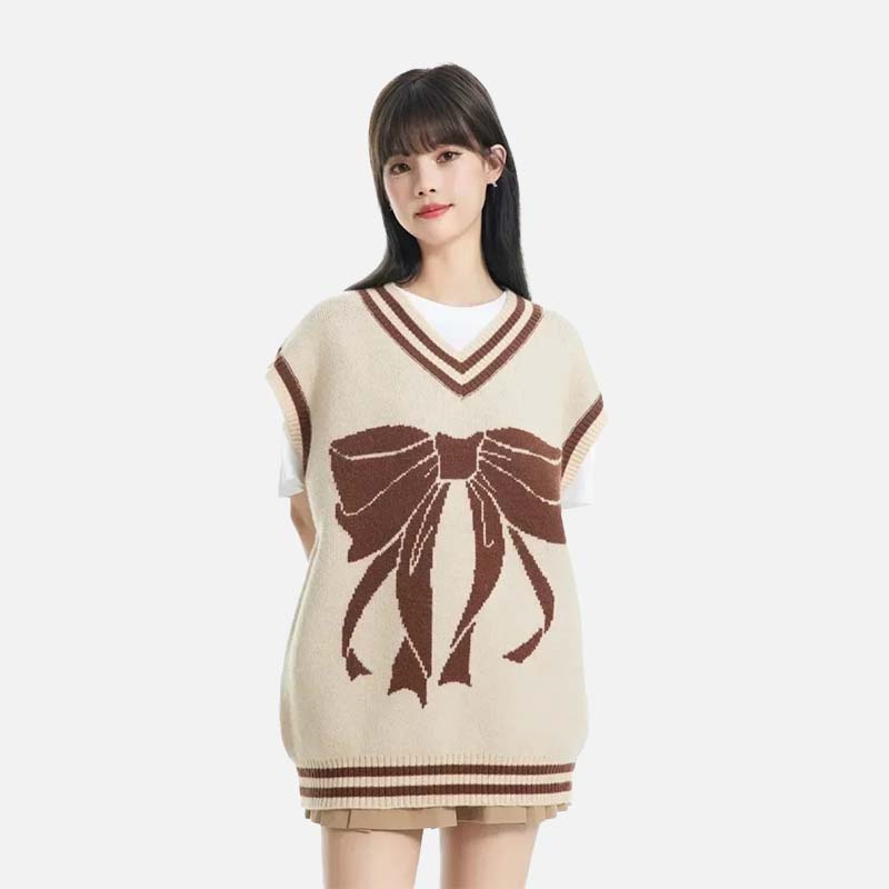 Women Trend Basic Jacquard Bow Sweater