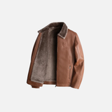 Dick mit Fleece gefütterte Lederjacke mit Pelzkragen