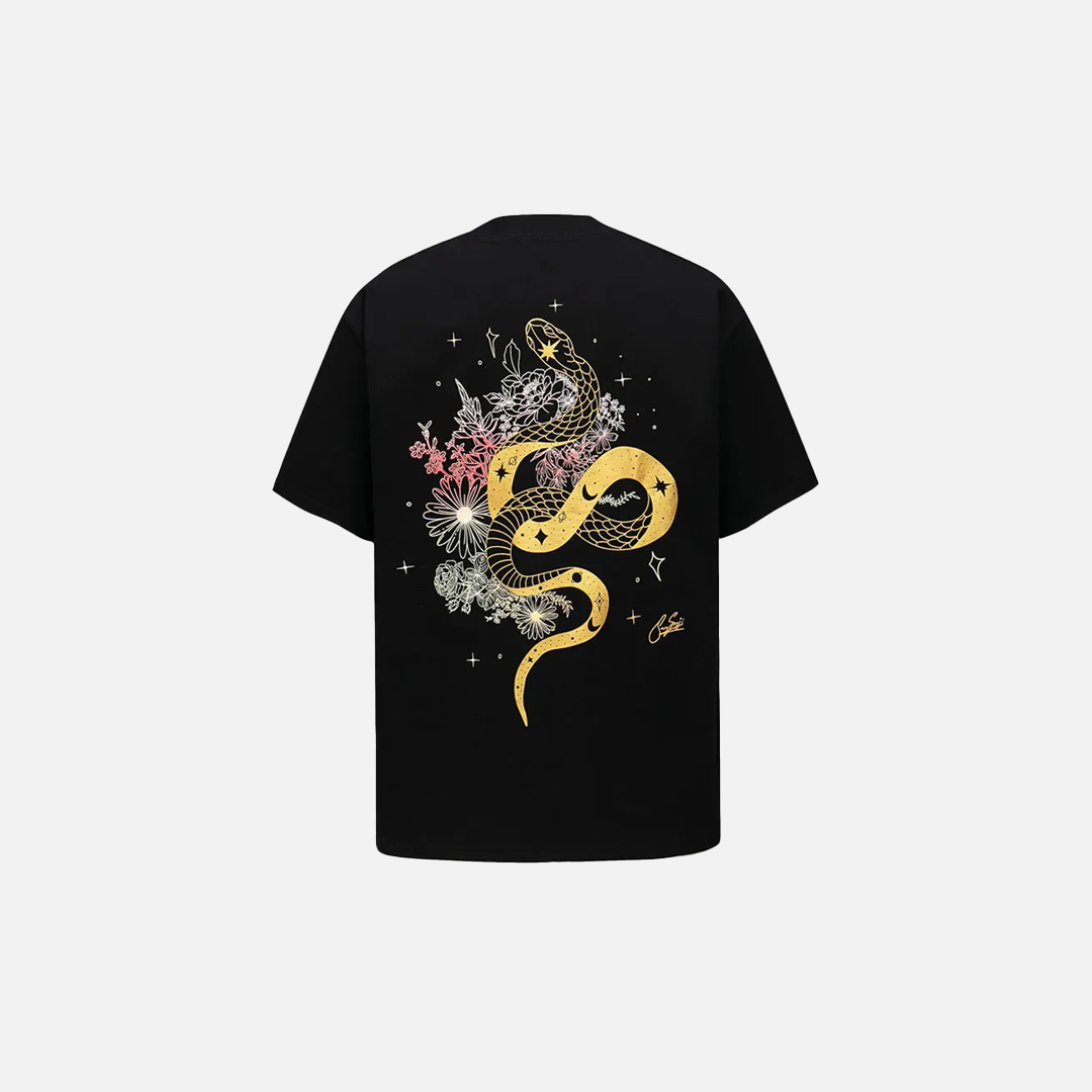 Y2K Python Flower Graphic Printed Cotton T-Shirt